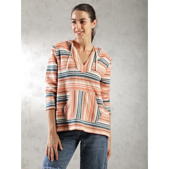 Natural Reflections Sweaters - Natural Reflections Striped Baja Hoodie Pullover Women’s 1X Southwestern Style